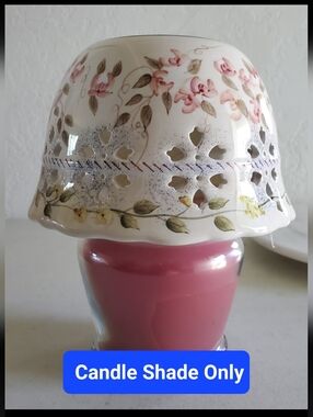 Home Interiors Decorative Ceramic Large Candle Shade with cutouts NEW Rose Green